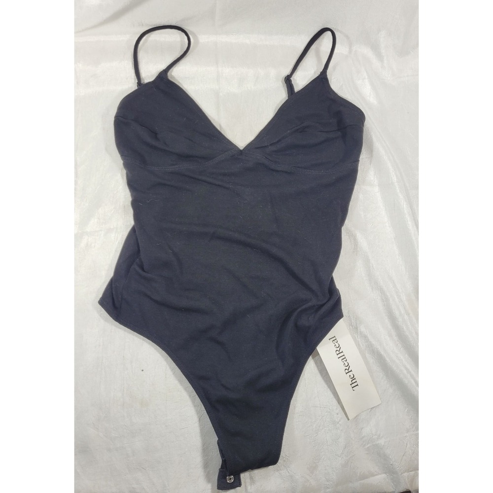Reformation Women's V-Neck Thin‎ Soft Strappy Bodysuit - Black - XS